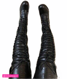 FINAL SALE - Black Croco Thigh High Lace Up Combat Boots