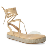 Bling Lace Up Wedge Sandals - Beige